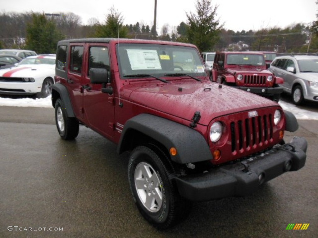 Deep Cherry Red Crystal Pearl 2013 Jeep Wrangler Unlimited Sport 4x4 Exterior Photo #77039112