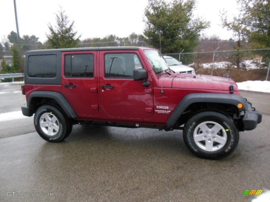 Deep Cherry Red Crystal Pearl 2013 Jeep Wrangler Unlimited Sport 4x4 Exterior Photo #77039121