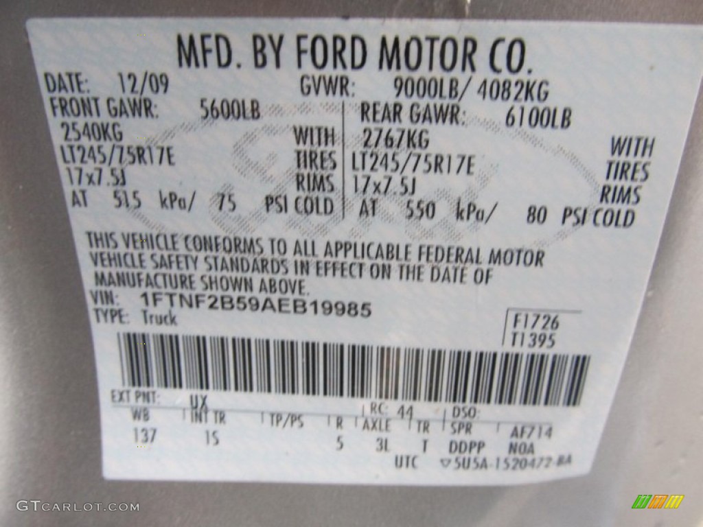 2010 Ford F250 Super Duty XL Regular Cab 4x4 Color Code Photos