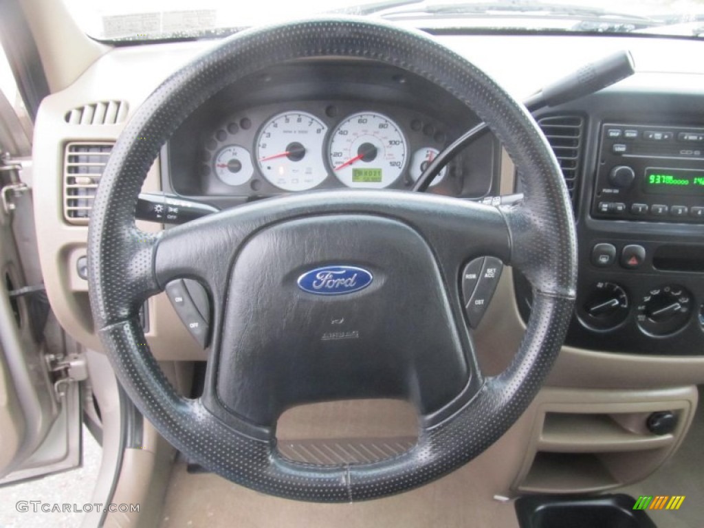2001 Ford Escape XLT V6 4WD Medium Parchment Beige Steering Wheel Photo #77040656