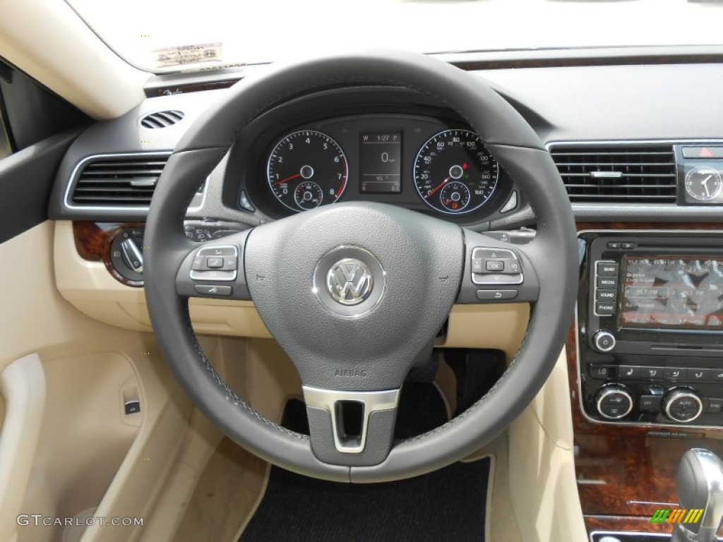 2013 Volkswagen Passat TDI SEL Cornsilk Beige Steering Wheel Photo #77040705