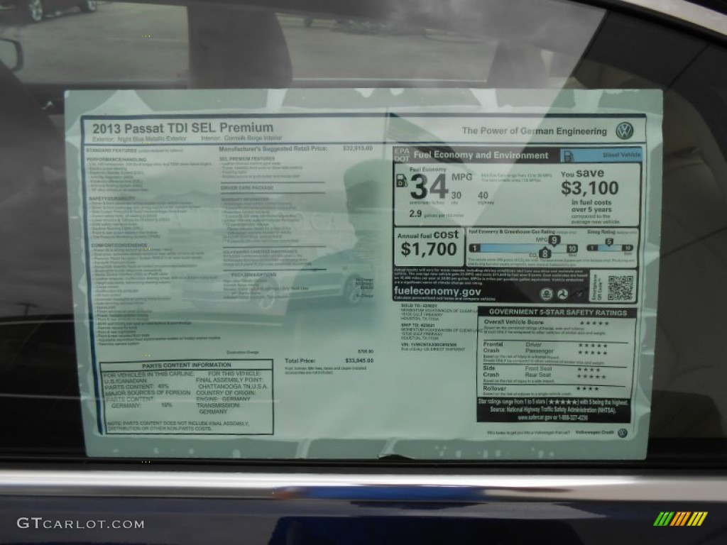 2013 Volkswagen Passat TDI SEL Window Sticker Photo #77040765