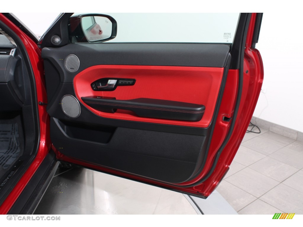 2012 Land Rover Range Rover Evoque Coupe Dynamic Dynamic Ebony/Pimento Door Panel Photo #77059261