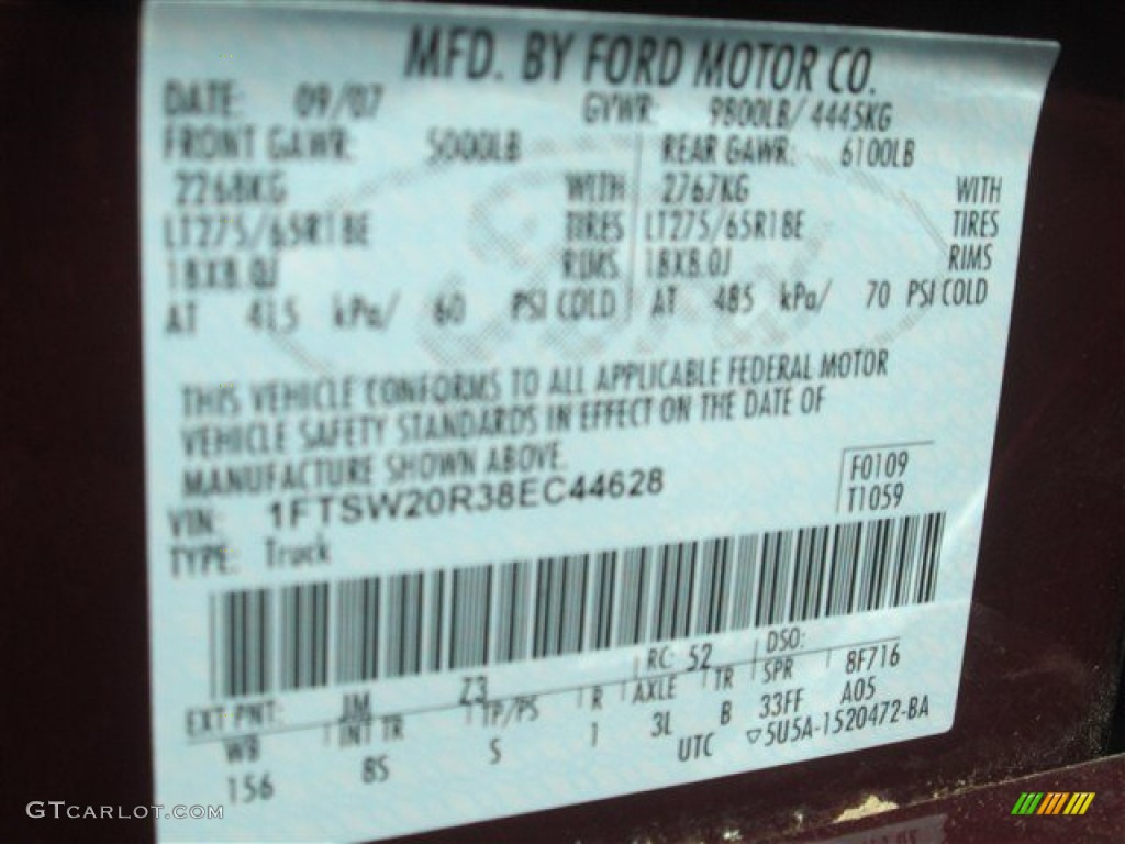 2008 F250 Super Duty Color Code JM for Dark Toreador Red Photo #77061498
