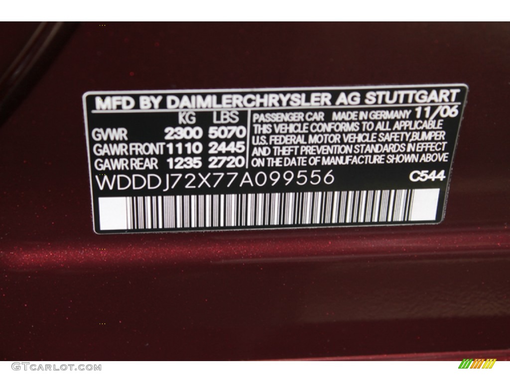 2007 CLS Color Code 544 for Barolo Red Metallic Photo #77064945