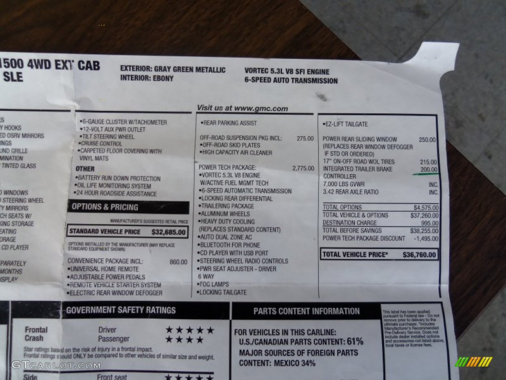 2011 GMC Sierra 1500 SLE Extended Cab 4x4 Window Sticker Photo #77065393