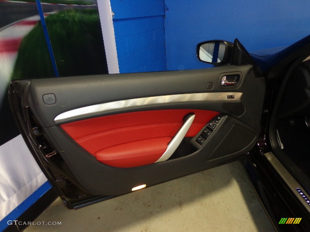 2013 Infiniti G IPL G Convertible IPL Monaco Red/Silk Obi Aluminum Door Panel Photo #77067250