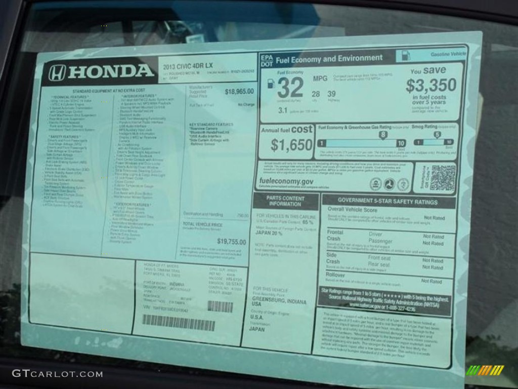 2013 Civic LX Sedan - Polished Metal Metallic / Gray photo #9