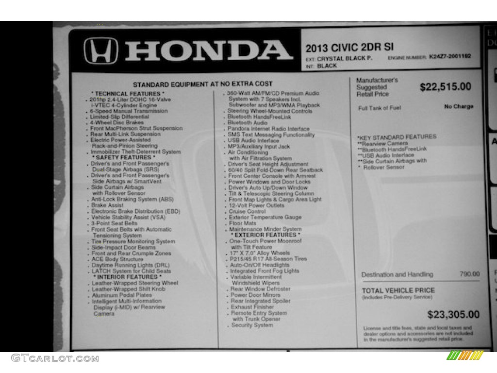 2013 Honda Civic Si Coupe Window Sticker Photo #77074467