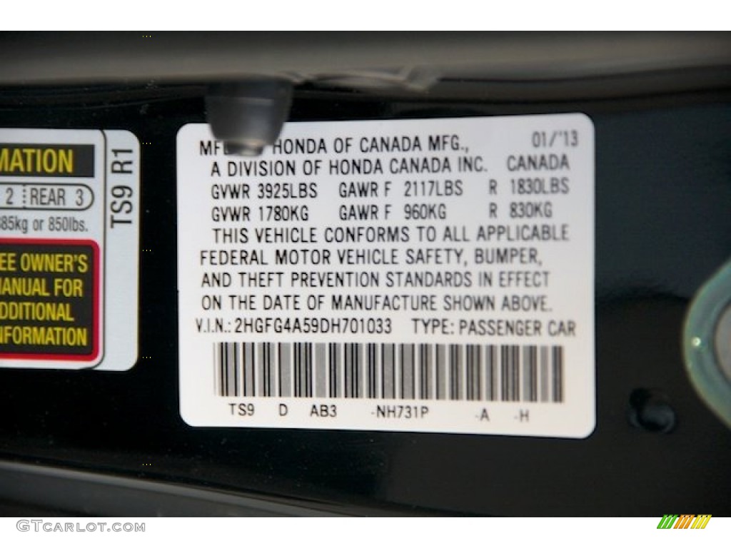 2013 Civic Color Code NH731P for Crystal Black Pearl Photo #77074503