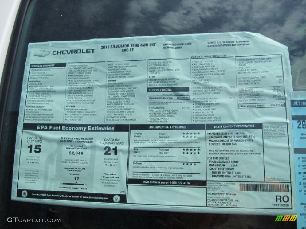 2011 Chevrolet Silverado 1500 LT Extended Cab 4x4 Window Sticker Photo #77074768