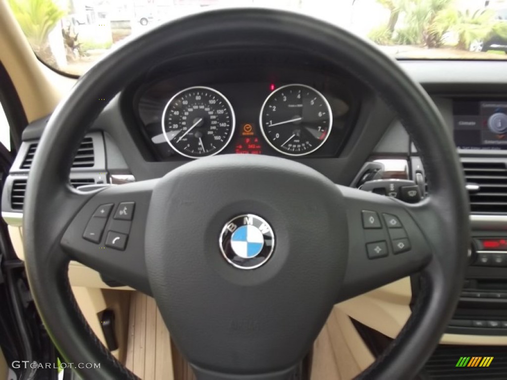 2009 BMW X5 xDrive30i Sand Beige Nevada Leather Steering Wheel Photo #77089172