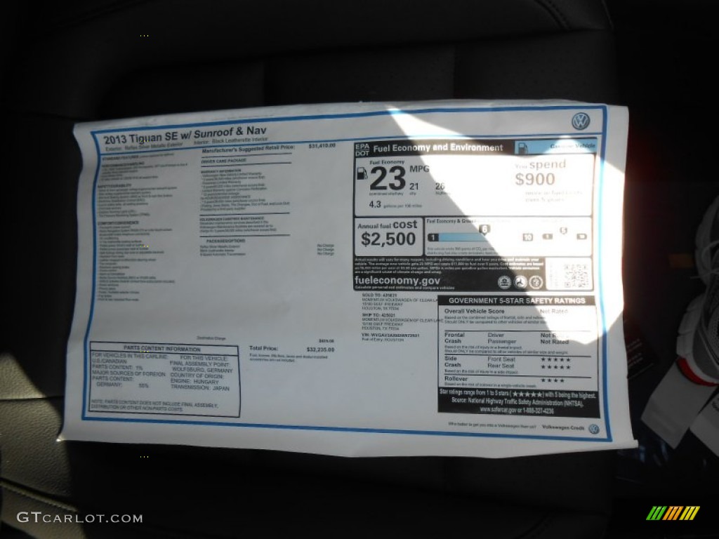 2013 Volkswagen Tiguan SE Window Sticker Photo #77090165