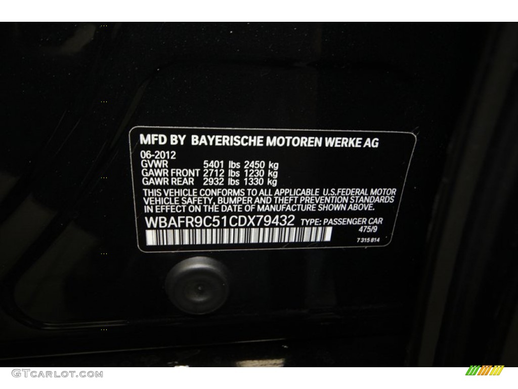 2012 BMW 5 Series 550i Sedan Color Code Photos