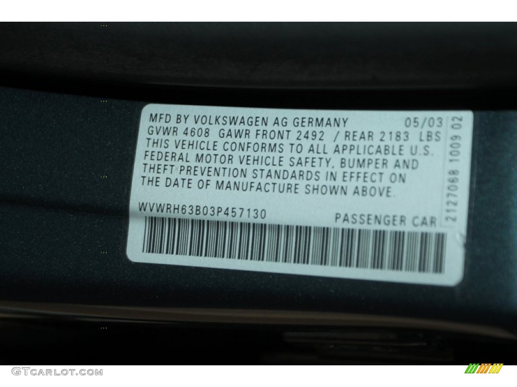 2003 Passat GLX Sedan - Blue Anthracite Pearl / Black photo #14