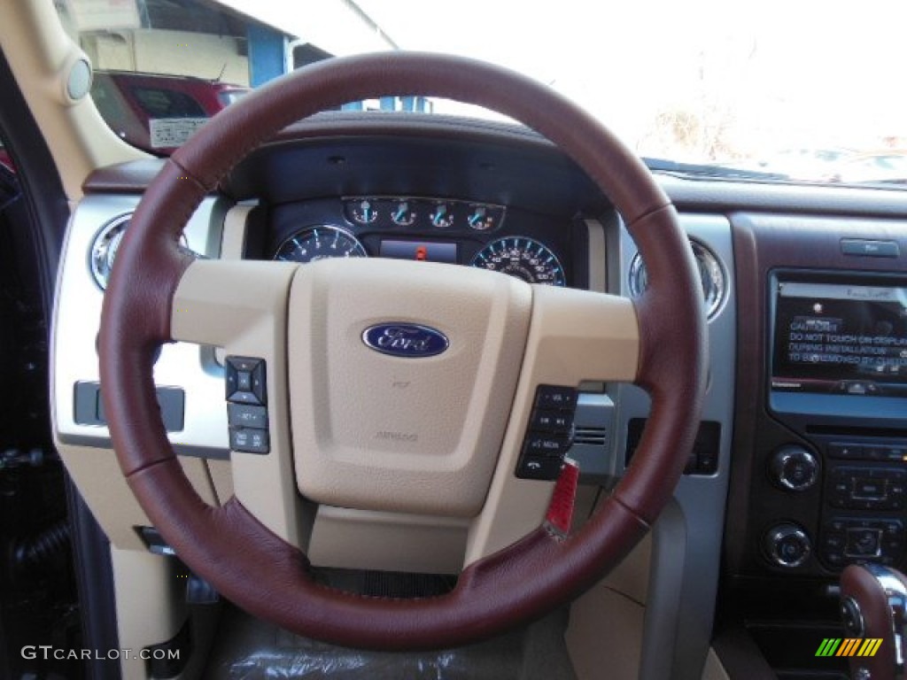 2013 Ford F150 King Ranch SuperCrew 4x4 King Ranch Chaparral Leather Steering Wheel Photo #77101412