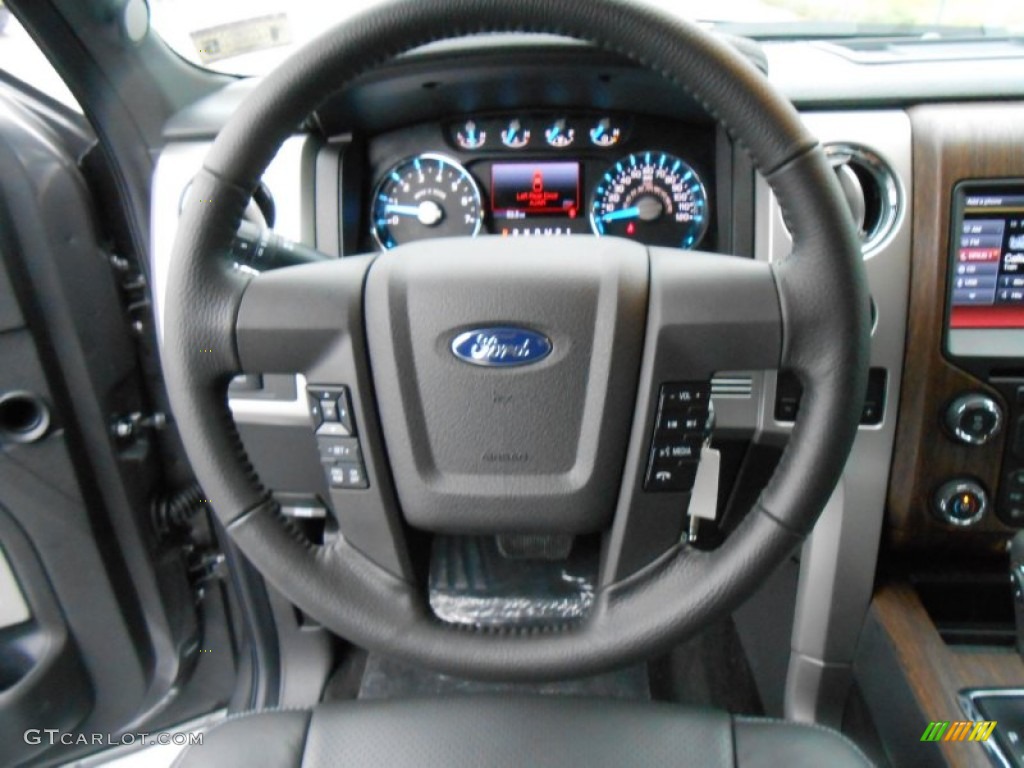 2013 Ford F150 Lariat SuperCrew Black Steering Wheel Photo #77105261