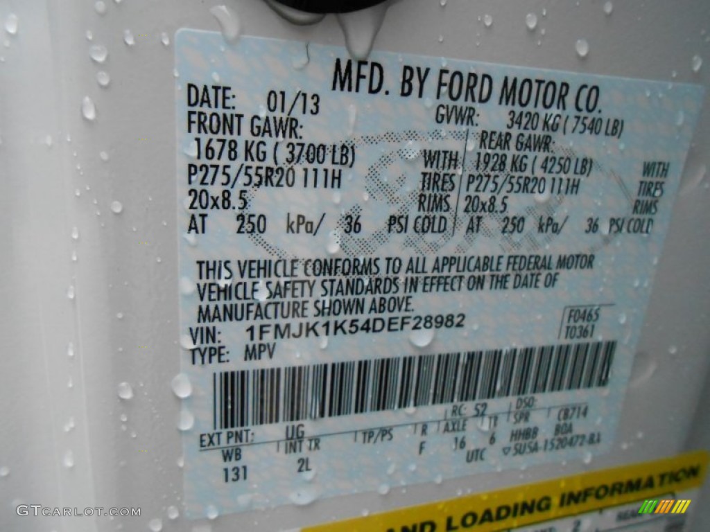 2013 Expedition Color Code UG for White Platinum Tri-Coat Photo #77105834