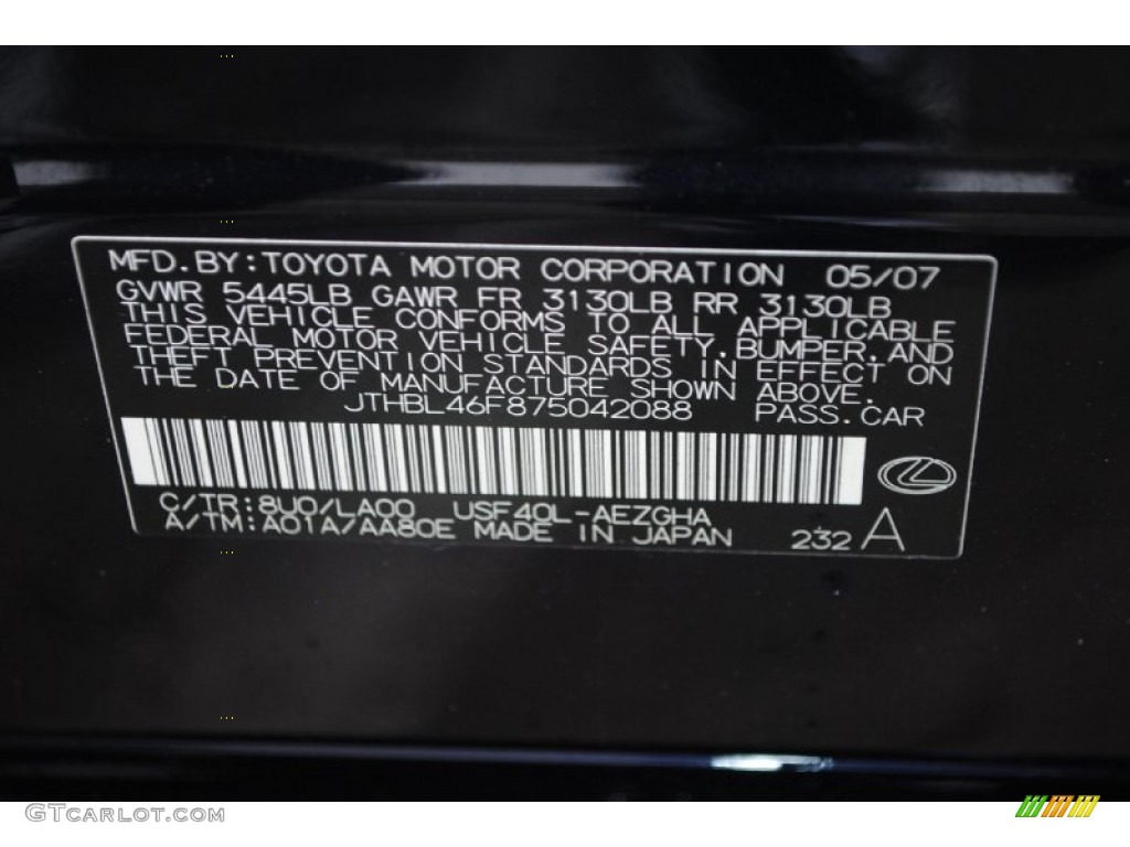 2007 LS Color Code 8U0 for Black Sapphire Pearl Photo #77109803