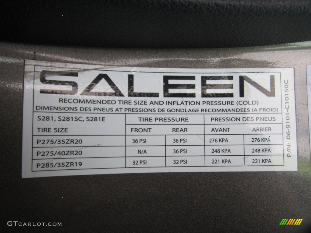 2005 Ford Mustang Saleen S281 Coupe Saleen Wheel Tire size and inflation Photo #77110026