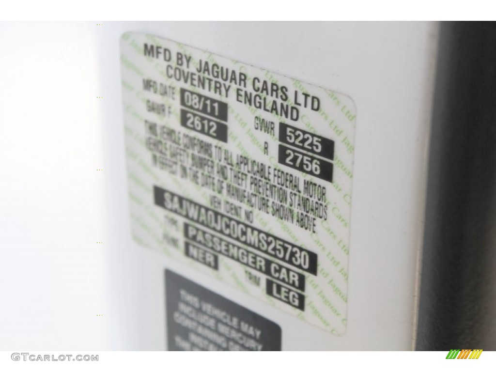 2012 Jaguar XF XFR Color Code Photos