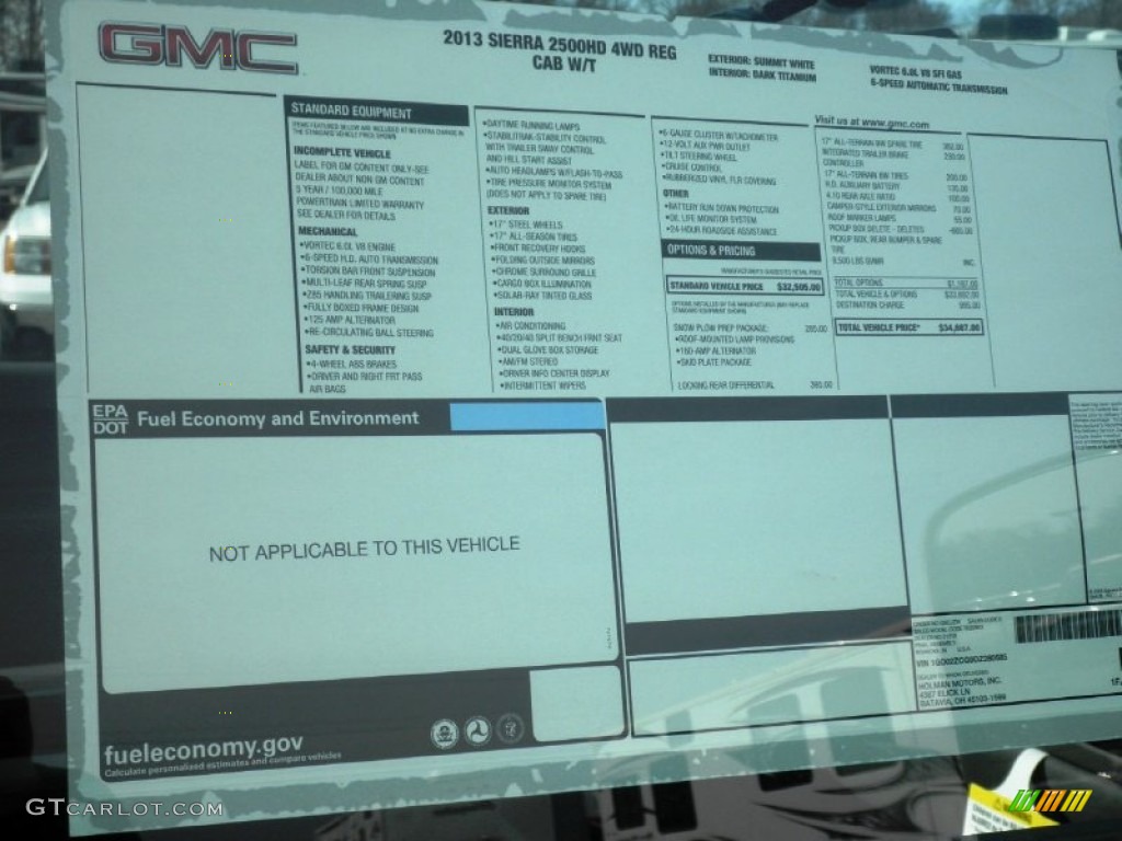 2013 GMC Sierra 2500HD Regular Cab 4x4 Chassis Window Sticker Photos