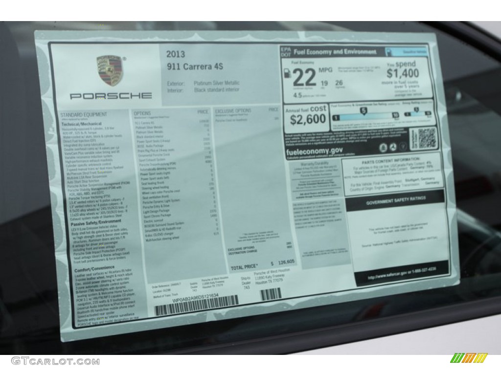 2013 Porsche 911 Carrera 4S Coupe Window Sticker Photo #77120011