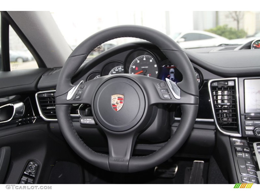 2013 Porsche Panamera V6 Black Steering Wheel Photo #77122074