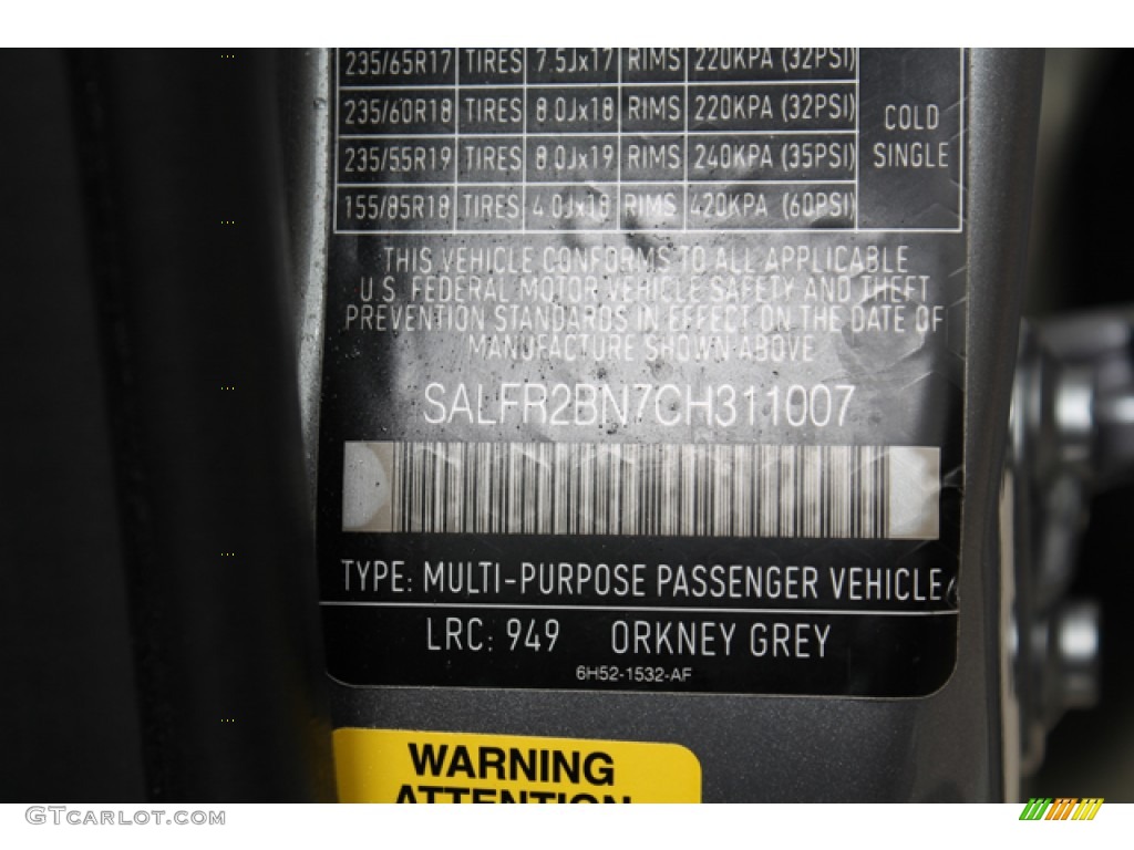 2012 LR2 Color Code 949 for Orkney Grey Metallic Photo #77122154