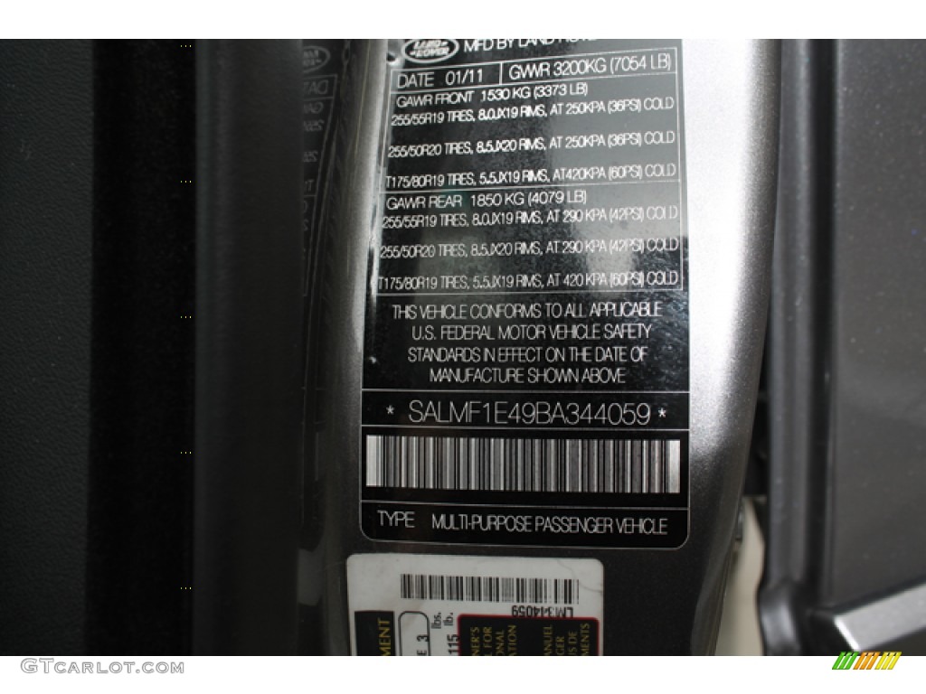 2011 Land Rover Range Rover Supercharged Info Tag Photo #77124998