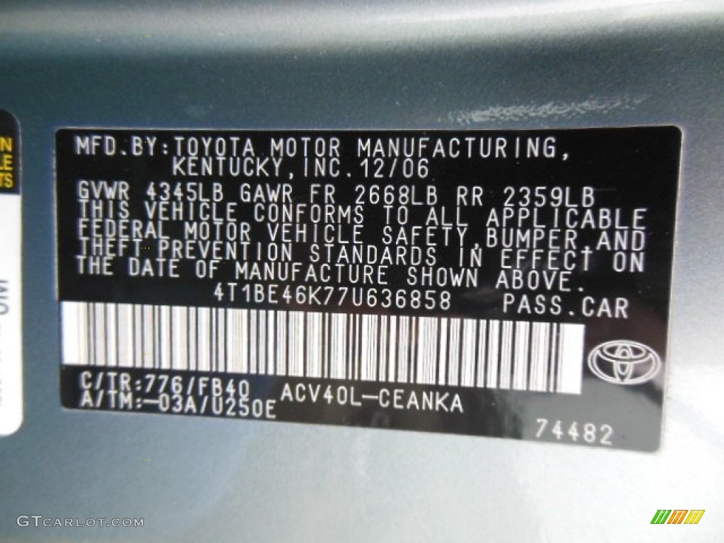 2007 Camry Color Code 776 for Aloe Green Metallic Photo #77128589