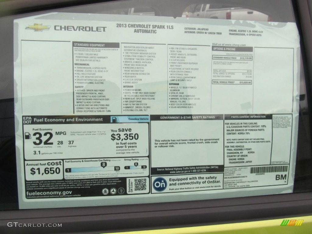 2013 Chevrolet Spark LS Window Sticker Photo #77129969
