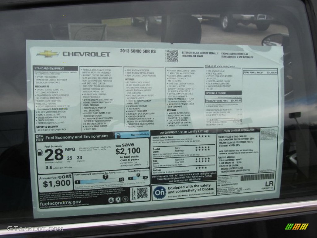 2013 Chevrolet Sonic RS Hatch Window Sticker Photo #77130827