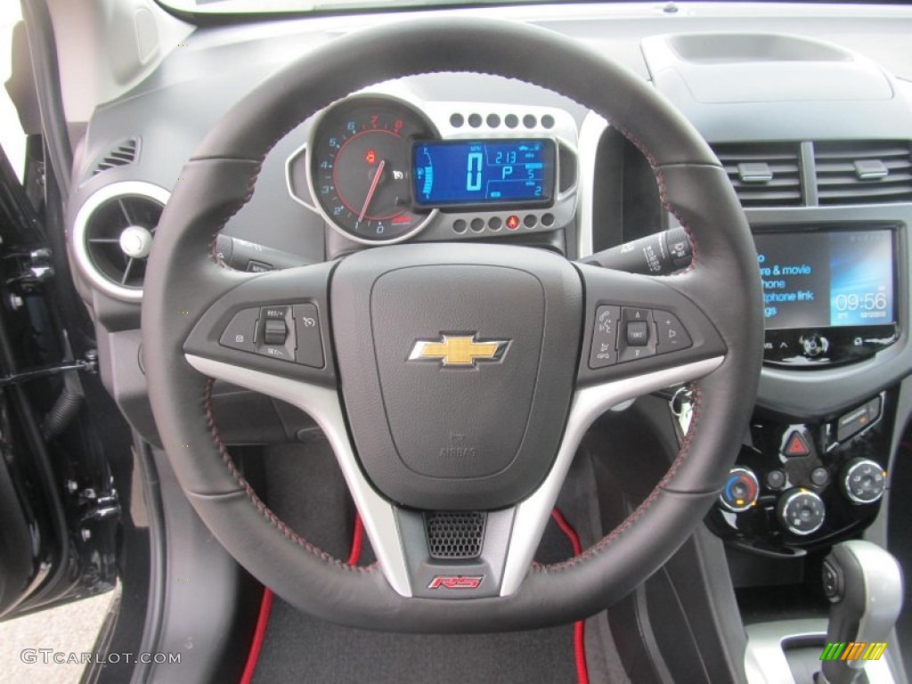 2013 Chevrolet Sonic RS Hatch RS Jet Black Leather/Microfiber Steering Wheel Photo #77130974