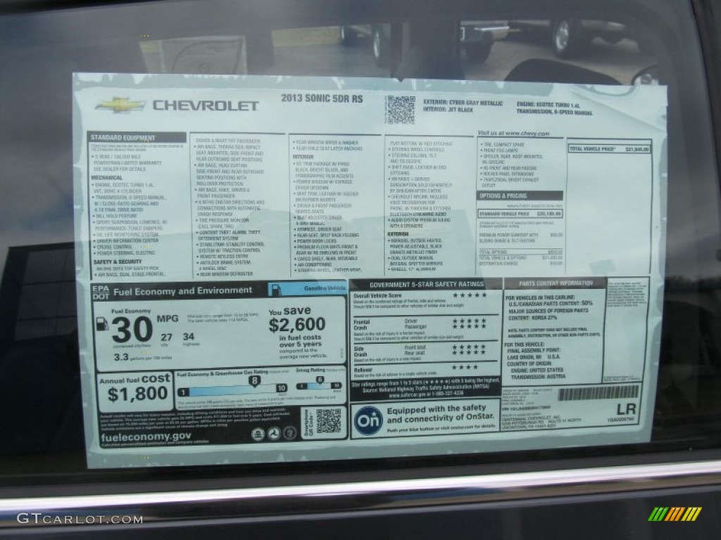 2013 Chevrolet Sonic RS Hatch Window Sticker Photo #77131178