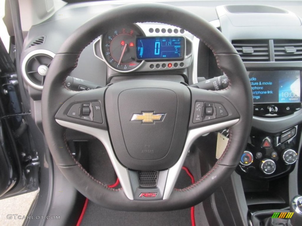 2013 Chevrolet Sonic RS Hatch RS Jet Black Leather/Microfiber Steering Wheel Photo #77131304
