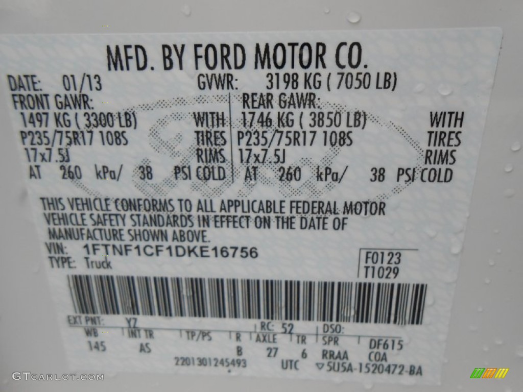 2013 F150 Color Code YZ for Oxford White Photo #77137256