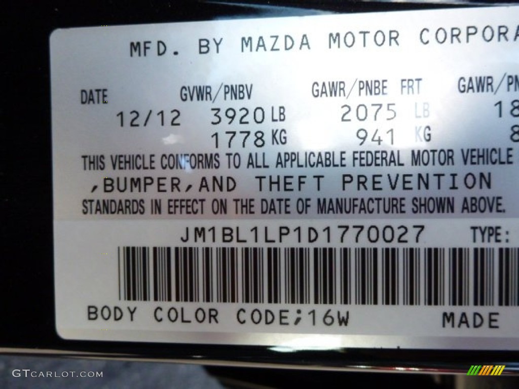 2013 MAZDA3 Color Code 16W for Black Mica Photo #77143039