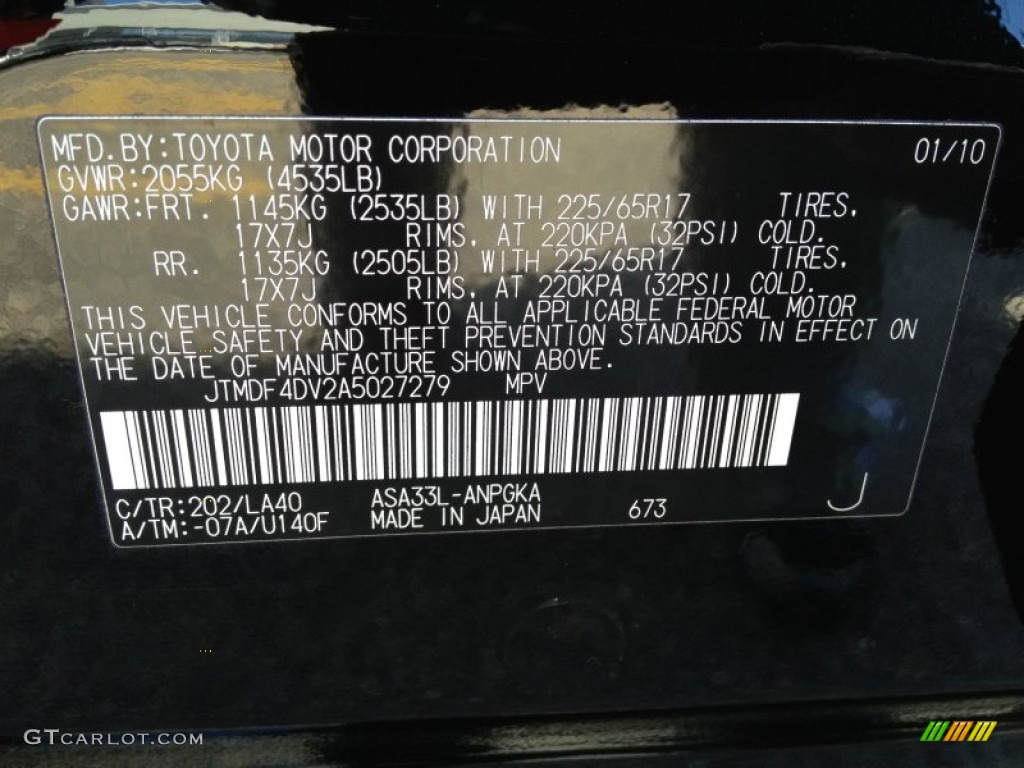 2010 RAV4 Color Code 202 for Black Photo #77143460