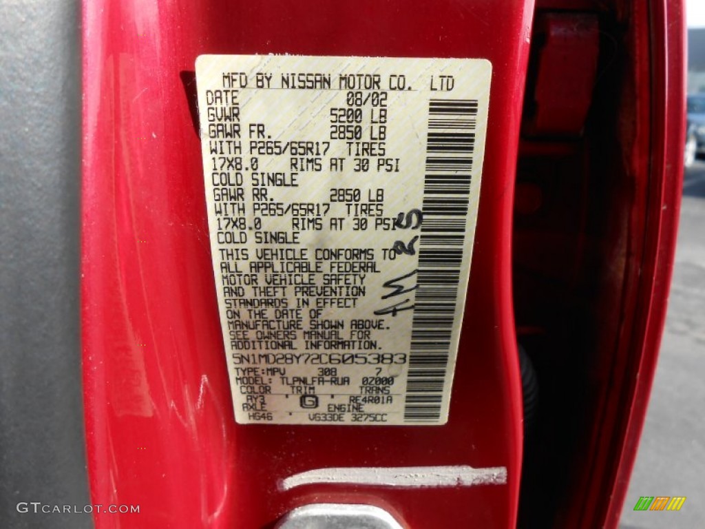 2002 Xterra Color Code AY3 for Molten Lava Metallic Photo #77146013