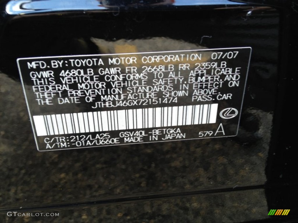 2007 ES Color Code 212 for Black Onyx Photo #77146086