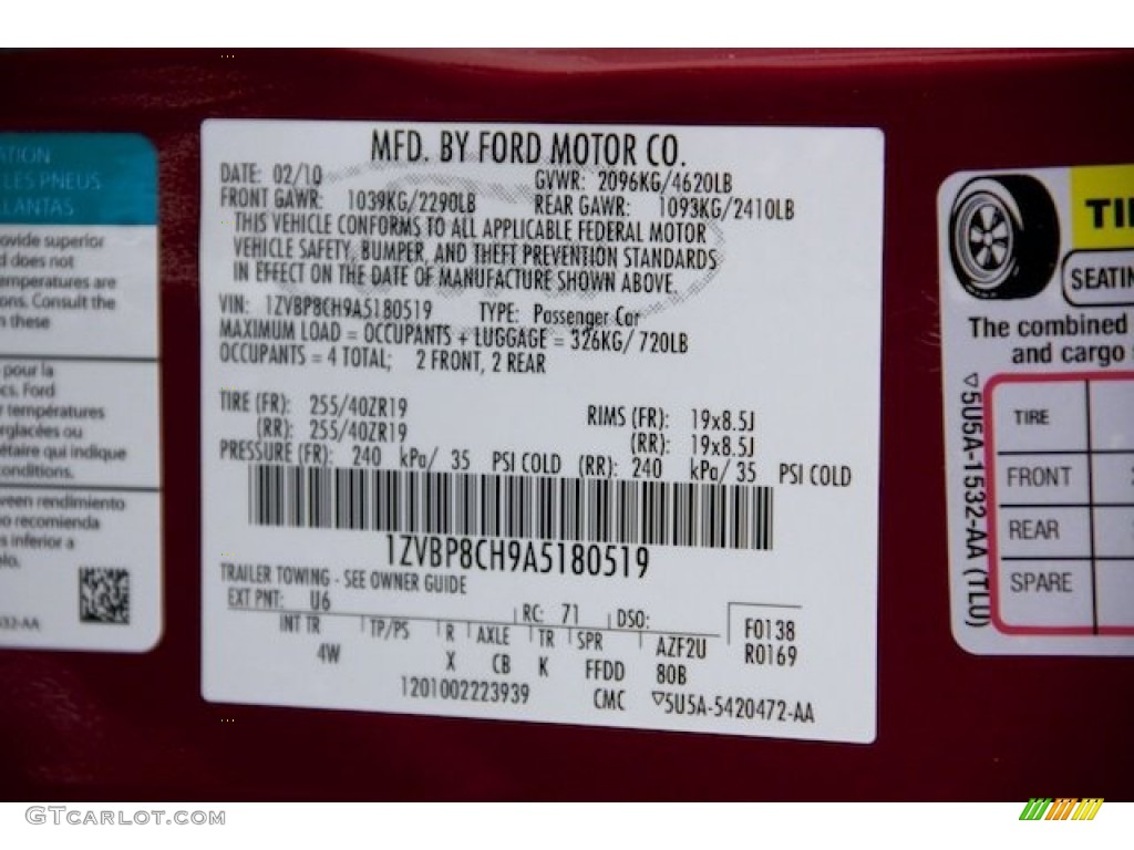 2010 Mustang Color Code U6 for Red Candy Metallic Photo #77157476
