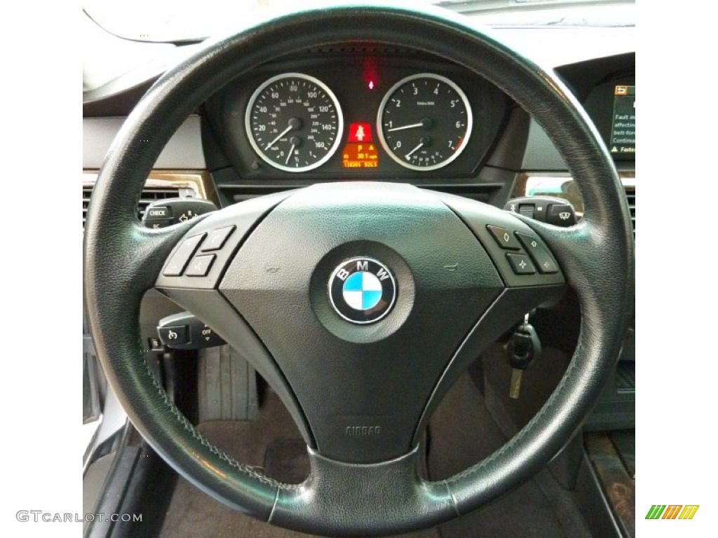 2004 BMW 5 Series 525i Sedan Black Steering Wheel Photo #77160529
