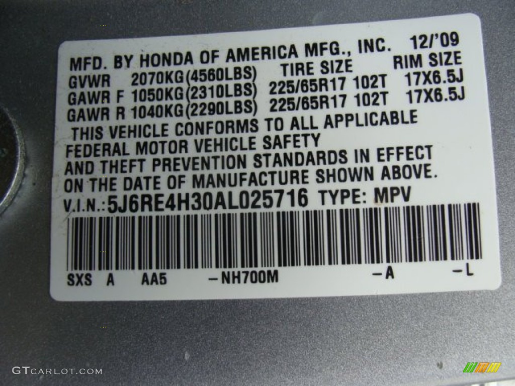 2010 CR-V LX AWD - Alabaster Silver Metallic / Black photo #16