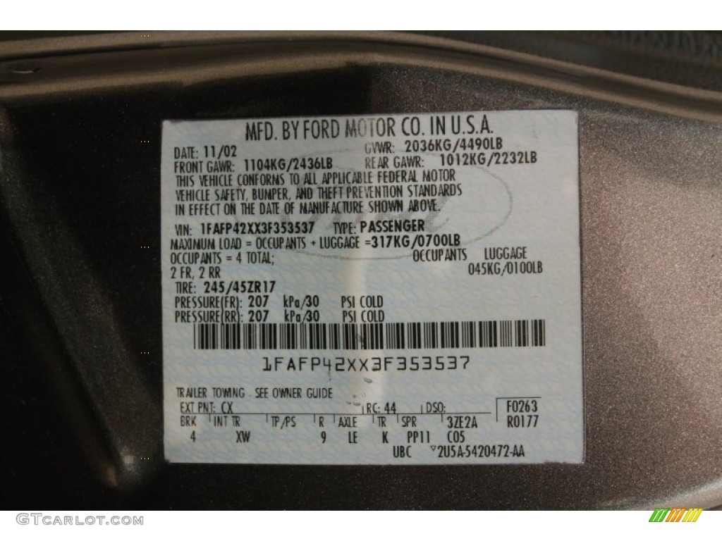 2003 Mustang Color Code CX for Dark Shadow Grey Metallic Photo #77185847