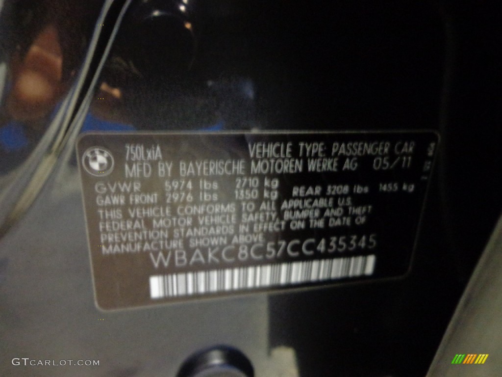 2012 7 Series 750Li xDrive Sedan - Dark Graphite Metallic / Black photo #17