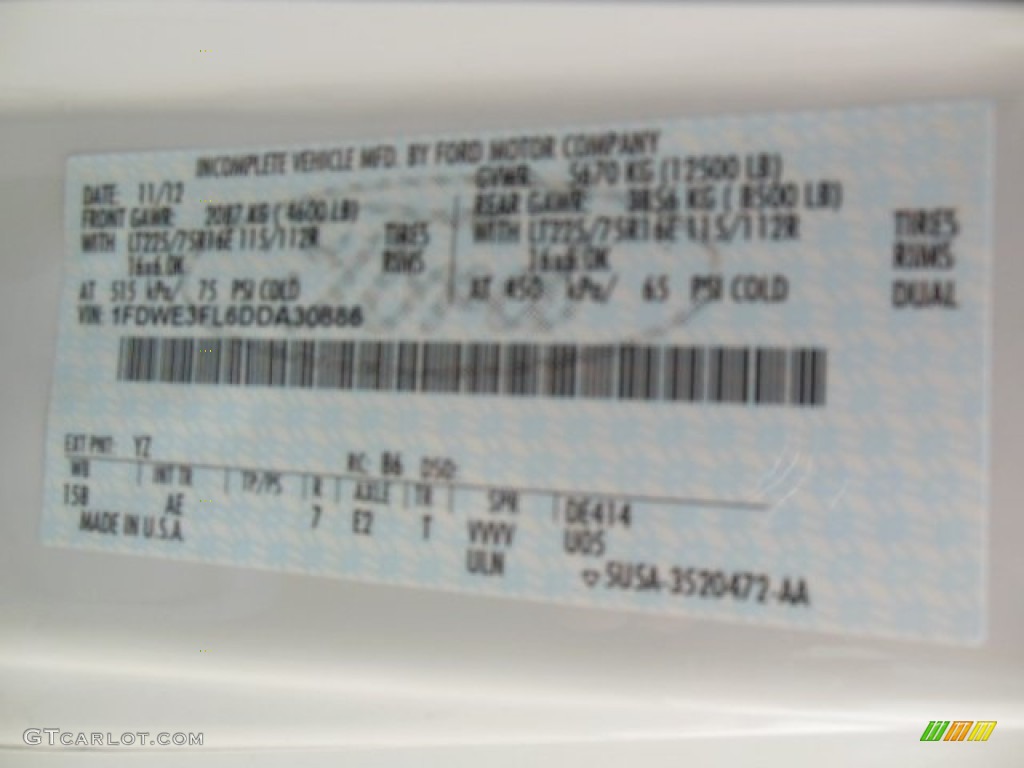 2013 Ford E Series Cutaway E350 Commercial Utility Truck Color Code Photos