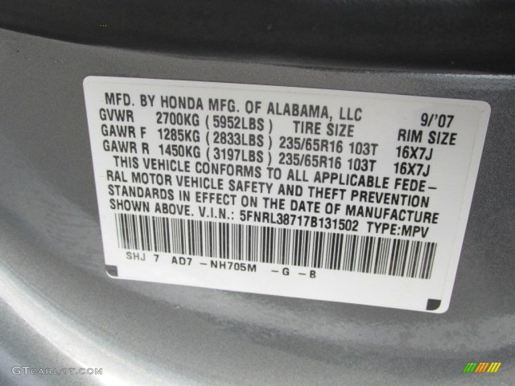 2007 Odyssey EX-L - Nimbus Gray Metallic / Gray photo #19