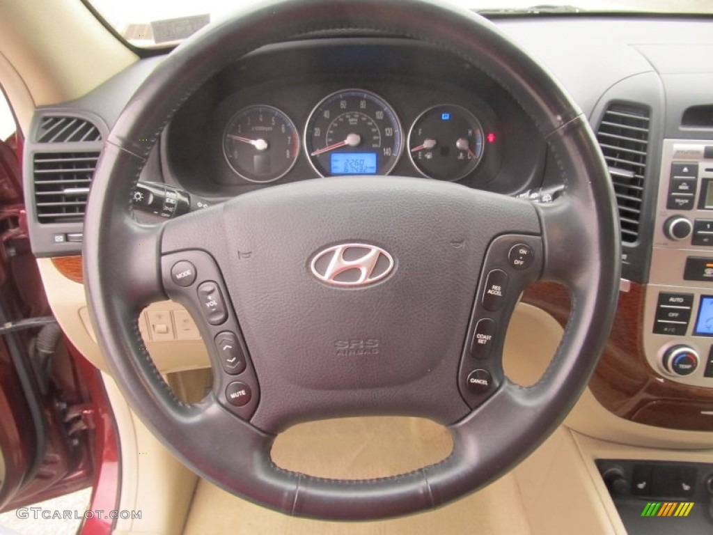 2007 Hyundai Santa Fe Limited 4WD Beige Steering Wheel Photo #77209336