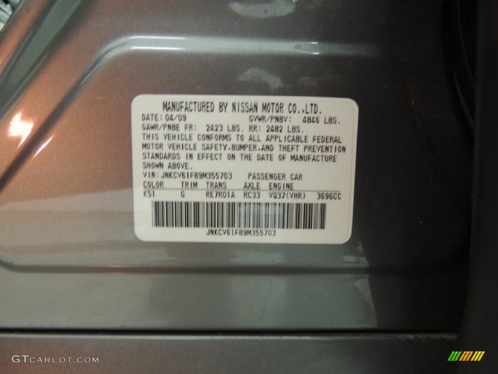 2009 G Color Code K51 for Platinum Graphite Photo #77214920
